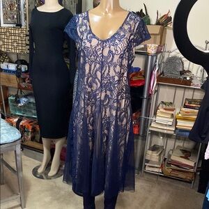 Elegant Blue Lace Overlay Dress
